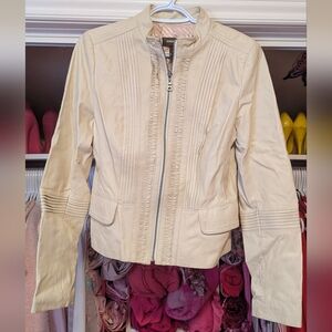 Danier Leather Light Beige Leather Zip Jacket Size Small